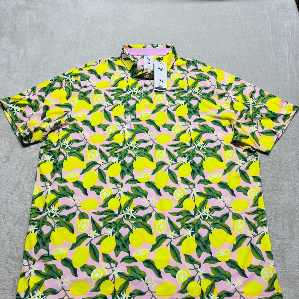 Puma X Arnold Palmer Polo Shirt‎ Mens XXL Lemon Branch Pale Pink Logo New